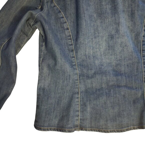 Kate & Mallory Womens Medium Denim Moto Jacket with Zipper Pockets - Picture 9 of 12